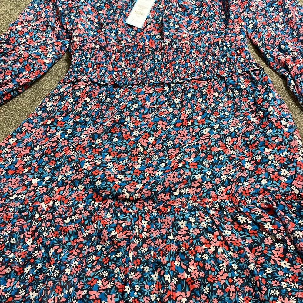 Draper James NWT Smocked Waist Shirtdress Spring Whispy Floral Summer Colorful - Picture 2 of 9